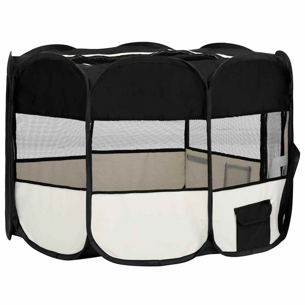 vidaXL Foldable Puppy Playpen with Carry Bag Black 110x110x58 cm