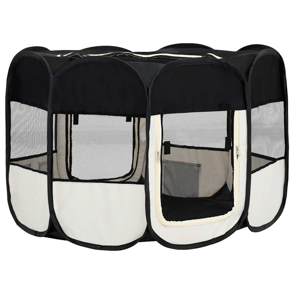 vidaXL Foldable Puppy Playpen with Carry Bag Black 110x110x58 cm