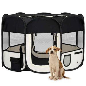 vidaXL Foldable Puppy Playpen with Carry Bag Black 110x110x58 cm