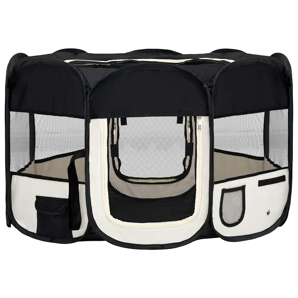 vidaXL Foldable Puppy Playpen with Carry Bag Black 125x125x61 cm