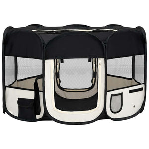 vidaXL Foldable Puppy Playpen with Carry Bag Black 125x125x61 cm