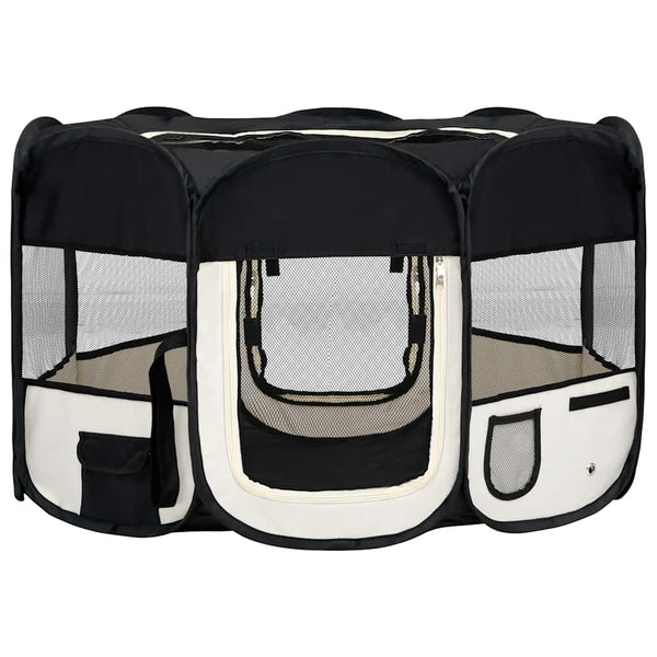 vidaXL Foldable Puppy Playpen with Carry Bag Black 125x125x61 cm