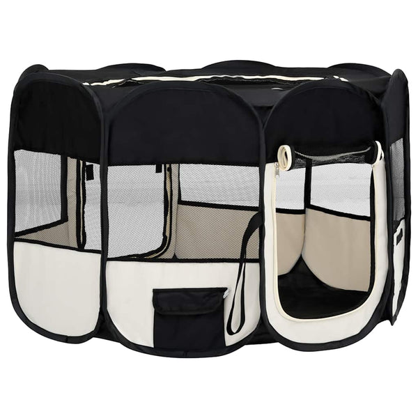 vidaXL Foldable Puppy Playpen with Carry Bag Black 125x125x61 cm