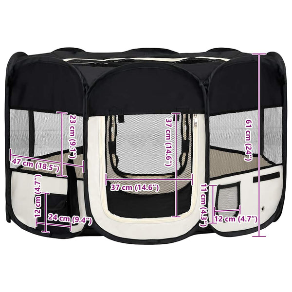 vidaXL Foldable Puppy Playpen with Carry Bag Black 125x125x61 cm