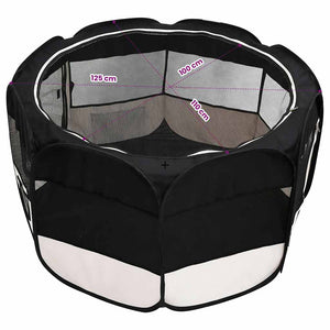 vidaXL Foldable Puppy Playpen with Carry Bag Black 125x125x61 cm