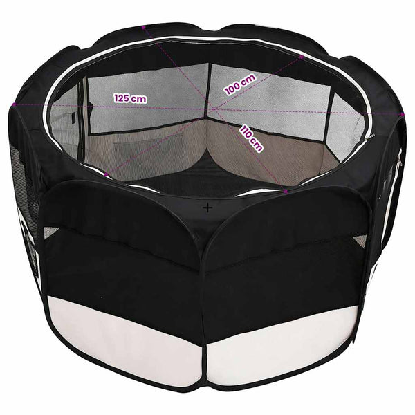 vidaXL Foldable Puppy Playpen with Carry Bag Black 125x125x61 cm