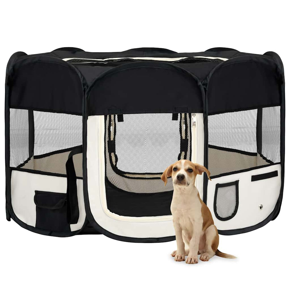 vidaXL Foldable Puppy Playpen with Carry Bag Black 125x125x61 cm