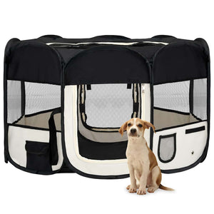 vidaXL Foldable Puppy Playpen with Carry Bag Black 125x125x61 cm