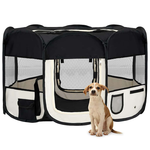 vidaXL Foldable Puppy Playpen with Carry Bag Black 125x125x61 cm