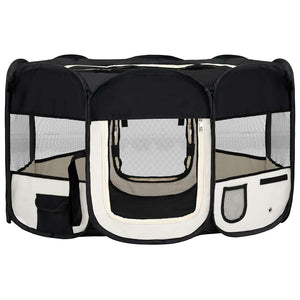 vidaXL Foldable Puppy Playpen with Carry Bag Black 145x145x61 cm