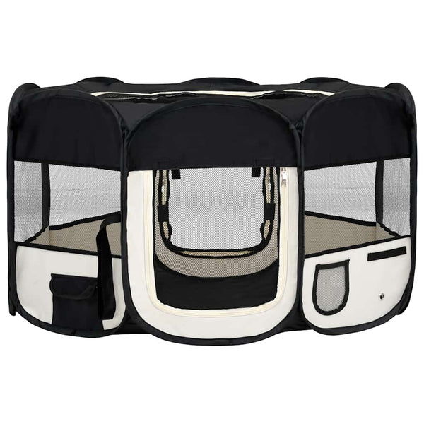 vidaXL Foldable Puppy Playpen with Carry Bag Black 145x145x61 cm