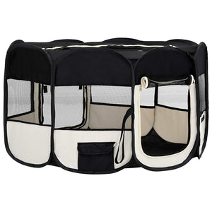 vidaXL Foldable Puppy Playpen with Carry Bag Black 145x145x61 cm