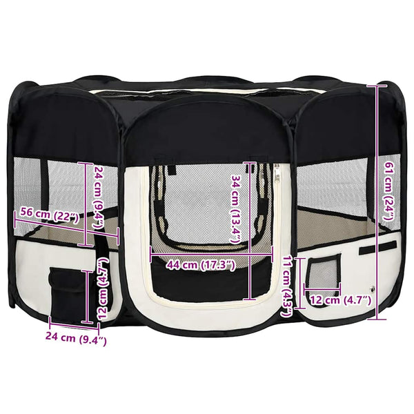 vidaXL Foldable Puppy Playpen with Carry Bag Black 145x145x61 cm