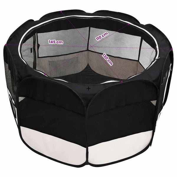 vidaXL Foldable Puppy Playpen with Carry Bag Black 145x145x61 cm