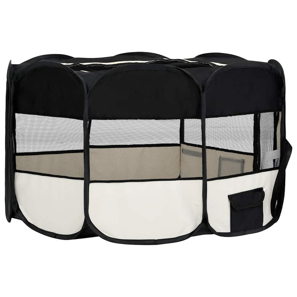 vidaXL Foldable Puppy Playpen with Carry Bag Black 145x145x61 cm