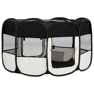 vidaXL Foldable Puppy Playpen with Carry Bag Black 145x145x61 cm