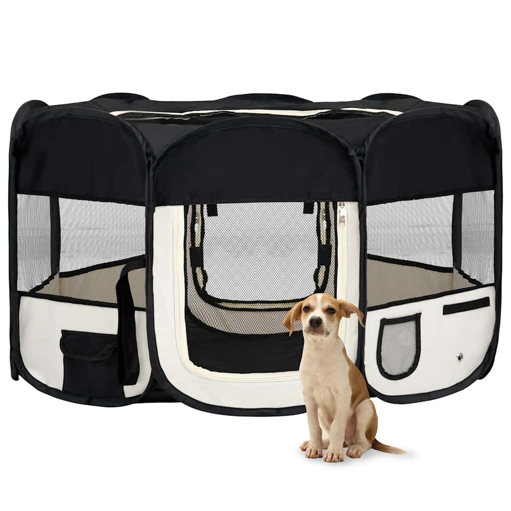 vidaXL Foldable Puppy Playpen with Carry Bag Black 145x145x61 cm