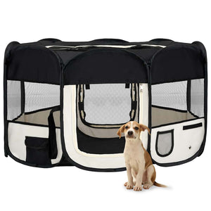 vidaXL Foldable Puppy Playpen with Carry Bag Black 145x145x61 cm