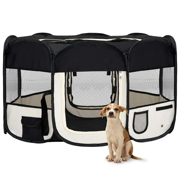 vidaXL Foldable Puppy Playpen with Carry Bag Black 145x145x61 cm