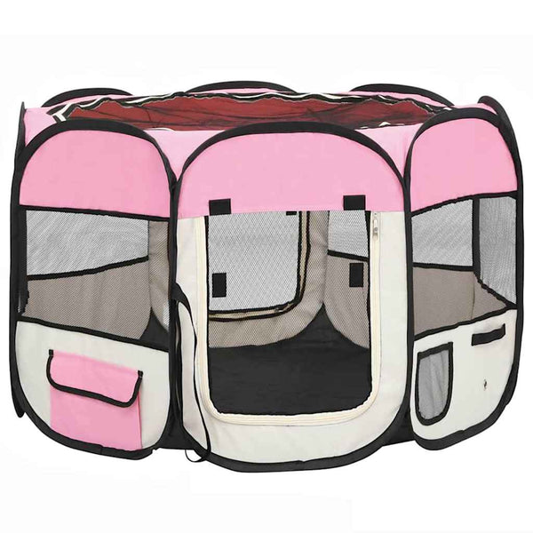 vidaXL Foldable Puppy Playpen with Carry Bag Pink 90x90x58 cm