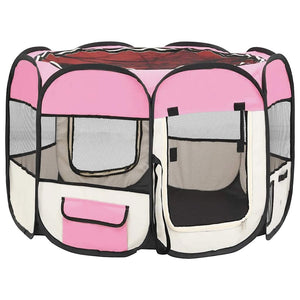 vidaXL Foldable Puppy Playpen with Carry Bag Pink 90x90x58 cm