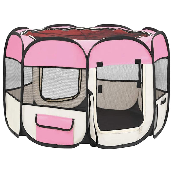 vidaXL Foldable Puppy Playpen with Carry Bag Pink 90x90x58 cm