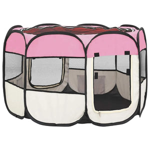 vidaXL Foldable Puppy Playpen with Carry Bag Pink 90x90x58 cm