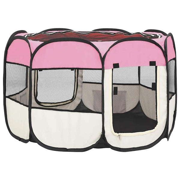 vidaXL Foldable Puppy Playpen with Carry Bag Pink 90x90x58 cm