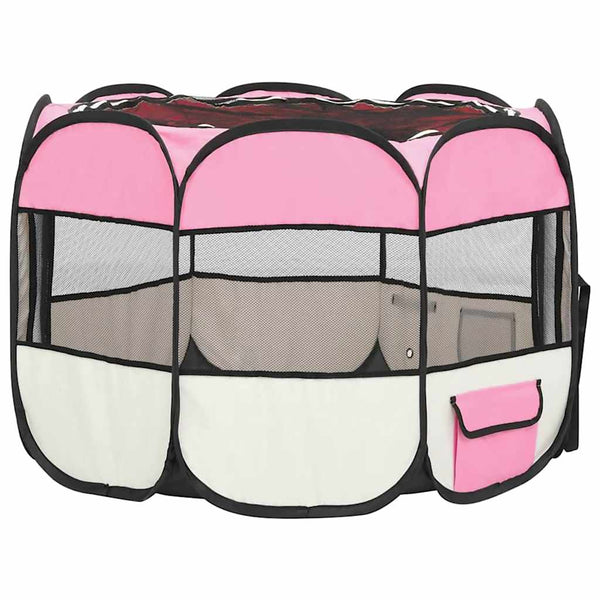 vidaXL Foldable Puppy Playpen with Carry Bag Pink 90x90x58 cm