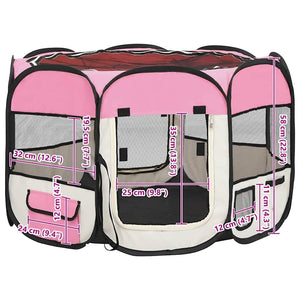 vidaXL Foldable Puppy Playpen with Carry Bag Pink 90x90x58 cm