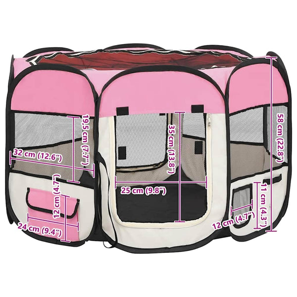 vidaXL Foldable Puppy Playpen with Carry Bag Pink 90x90x58 cm