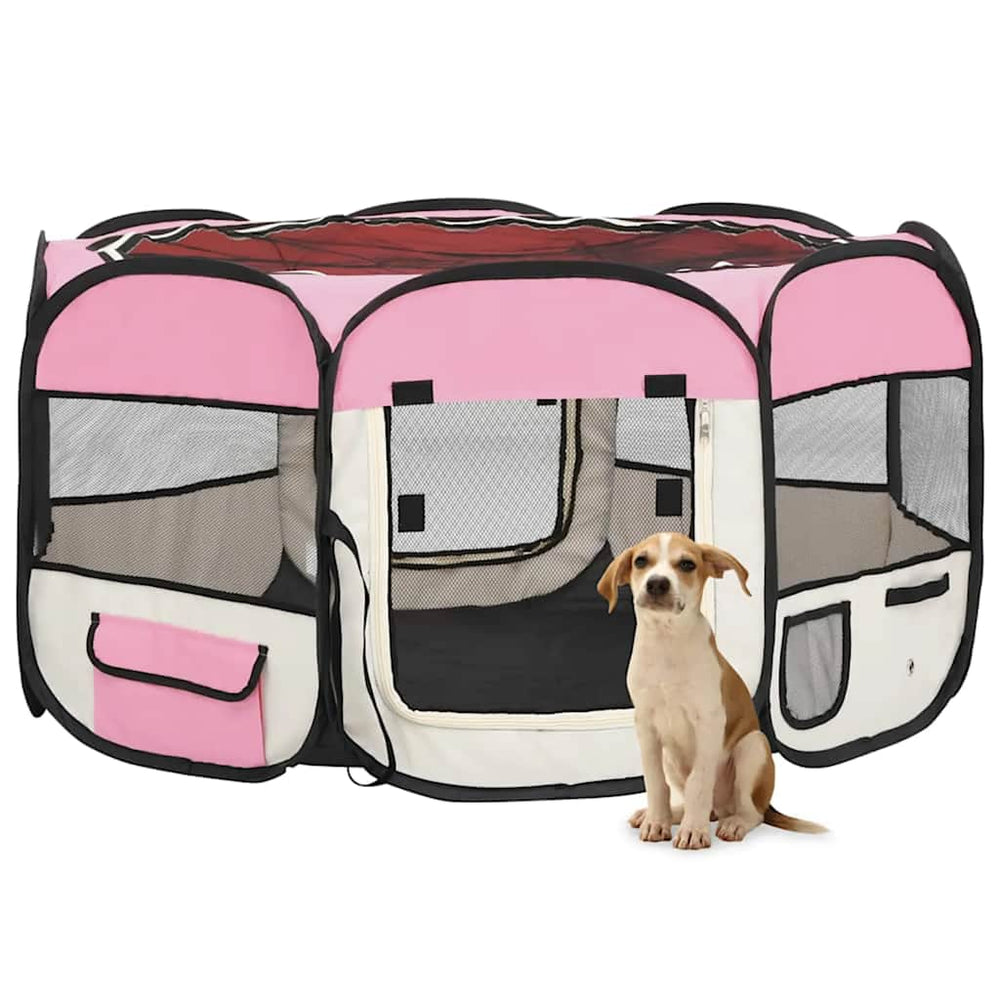 vidaXL Foldable Puppy Playpen with Carry Bag Pink 125x125x61 cm