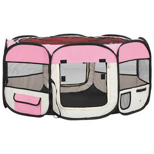 vidaXL Foldable Puppy Playpen with Carry Bag Pink 145x145x61 cm