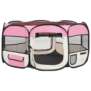 vidaXL Foldable Puppy Playpen with Carry Bag Pink 145x145x61 cm