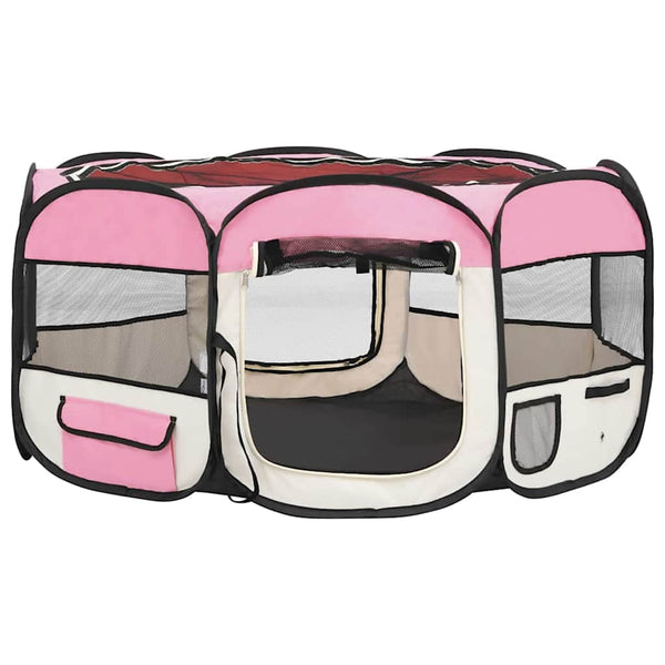 vidaXL Foldable Puppy Playpen with Carry Bag Pink 145x145x61 cm