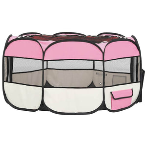 vidaXL Foldable Puppy Playpen with Carry Bag Pink 145x145x61 cm