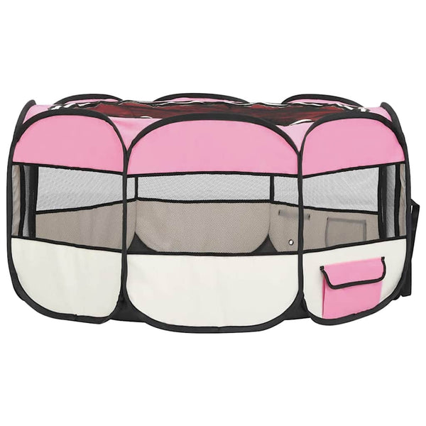 vidaXL Foldable Puppy Playpen with Carry Bag Pink 145x145x61 cm