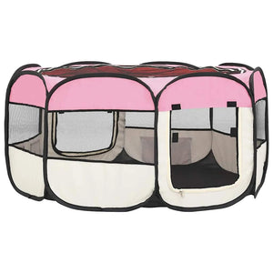 vidaXL Foldable Puppy Playpen with Carry Bag Pink 145x145x61 cm