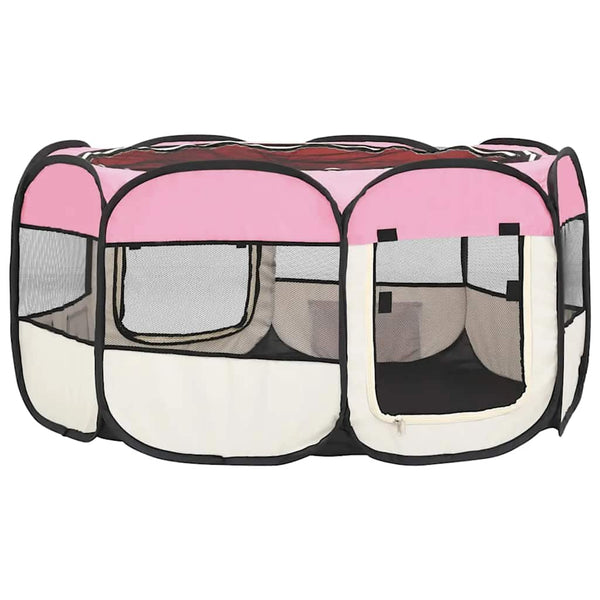 vidaXL Foldable Puppy Playpen with Carry Bag Pink 145x145x61 cm