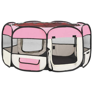 vidaXL Foldable Puppy Playpen with Carry Bag Pink 145x145x61 cm