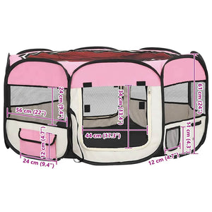 vidaXL Foldable Puppy Playpen with Carry Bag Pink 145x145x61 cm