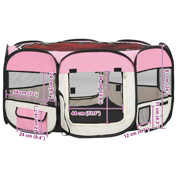 vidaXL Foldable Puppy Playpen with Carry Bag Pink 145x145x61 cm