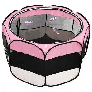 vidaXL Foldable Puppy Playpen with Carry Bag Pink 145x145x61 cm