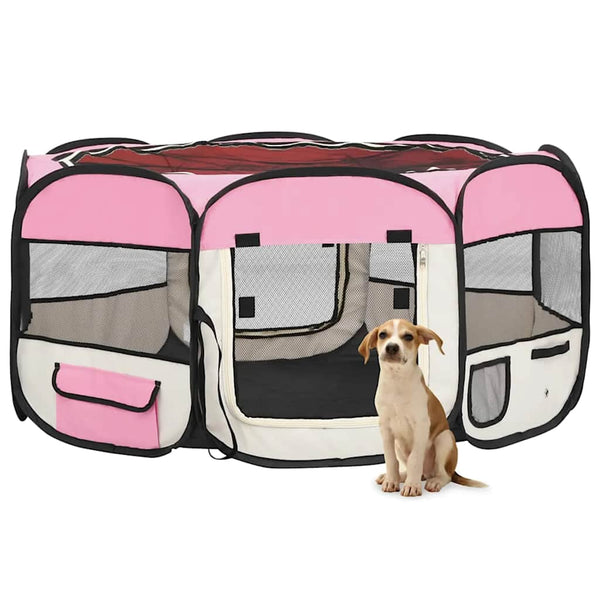vidaXL Foldable Puppy Playpen with Carry Bag Pink 145x145x61 cm