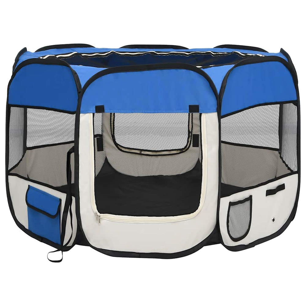 vidaXL Foldable Puppy Playpen with Carry Bag Blue 90x90x58 cm