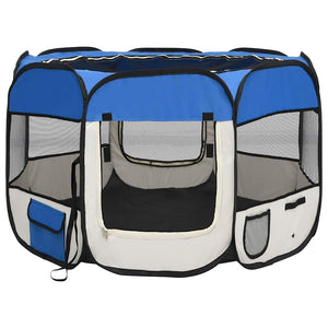 vidaXL Foldable Puppy Playpen with Carry Bag Blue 90x90x58 cm