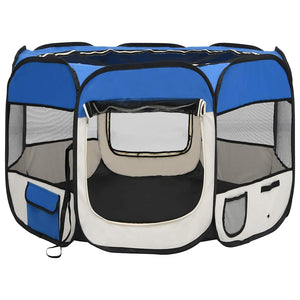 vidaXL Foldable Puppy Playpen with Carry Bag Blue 90x90x58 cm