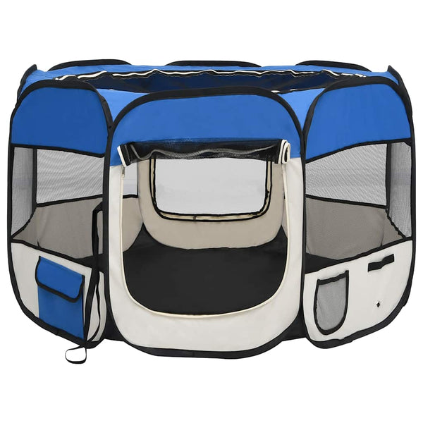vidaXL Foldable Puppy Playpen with Carry Bag Blue 90x90x58 cm