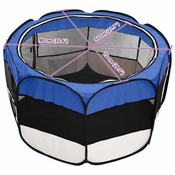 vidaXL Foldable Puppy Playpen with Carry Bag Blue 90x90x58 cm