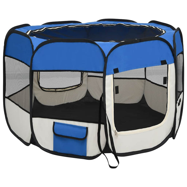 vidaXL Foldable Puppy Playpen with Carry Bag Blue 90x90x58 cm